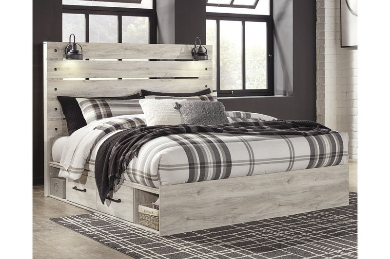 Cambeck Whitewash King Panel Bed with 2 Storage Drawers - Gate FurnitureKing Bed