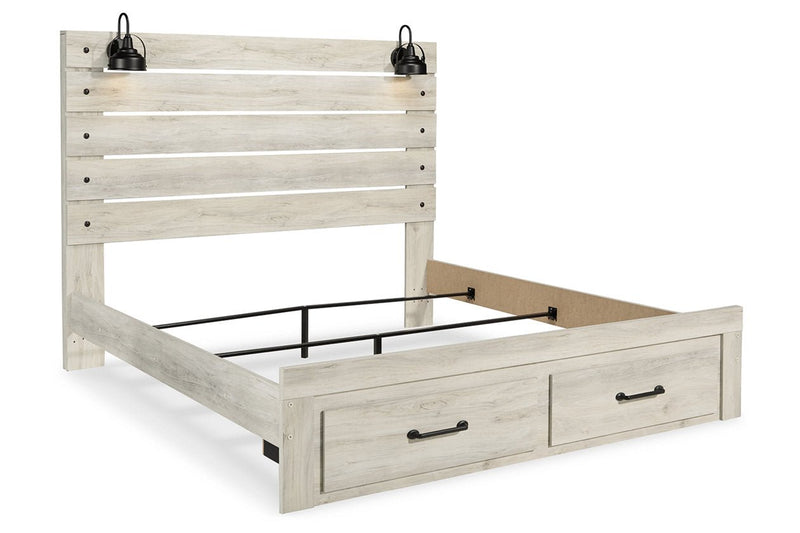 Cambeck Whitewash King Panel Bed with 2 Storage Drawers - Gate FurnitureKing Bed