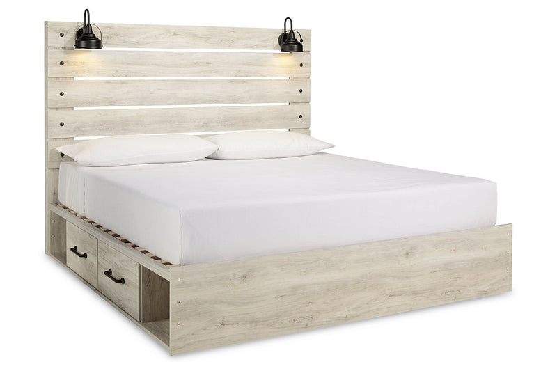 Cambeck Whitewash King Panel Bed with 2 Storage Drawers - Gate FurnitureKing Bed