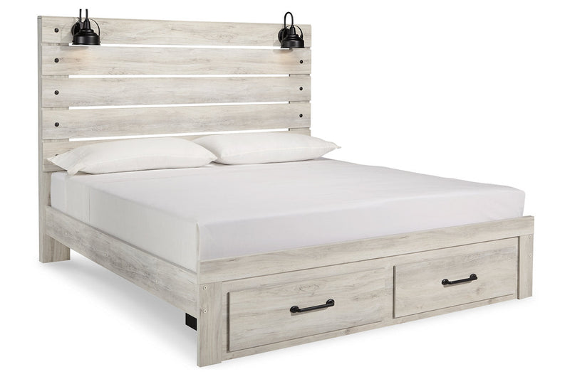 Cambeck Whitewash King Panel Bed with 2 Storage Drawers - Gate FurnitureKing Bed