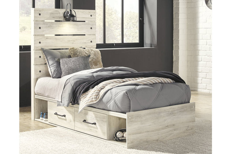 Cambeck Whitewash Twin Panel Bed with 4 Storage Drawers - Gate FurnitureTwin Bed