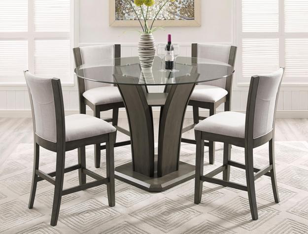 Camelia Gray Round Counter Height Set - Gate Furniture