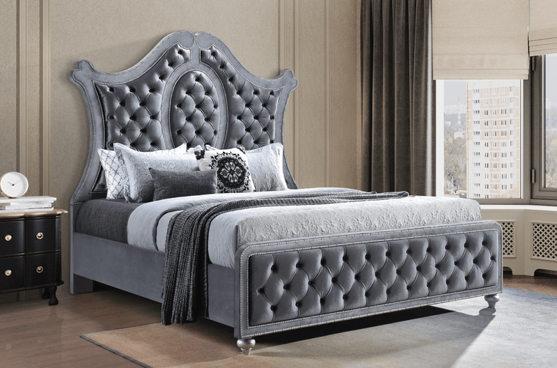 Cameo Gray King Upholstered Panel Bed - Gate FurnitureKing Bed