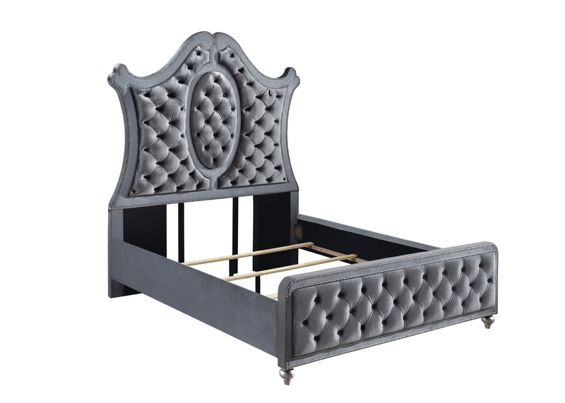 Cameo Gray Queen Upholstered Panel Bed - Gate FurnitureQueen Bed