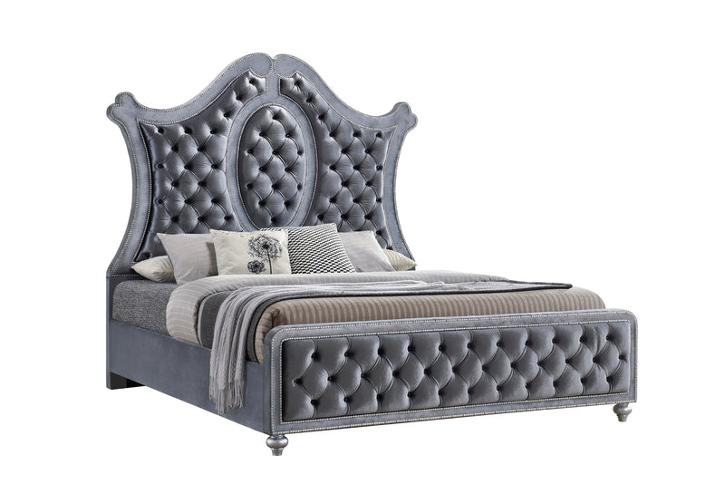 Cameo Gray Queen Upholstered Panel Bed - Gate FurnitureQueen Bed