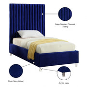 Candace Velvet Twin Bed Blue - Gate FurnitureTwin Bed