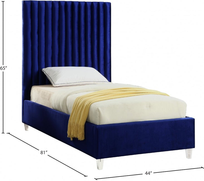 Candace Velvet Twin Bed Blue - Gate FurnitureTwin Bed