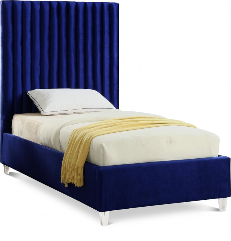 Candace Velvet Twin Bed Blue - Gate FurnitureTwin Bed