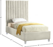Candace Velvet Twin Bed Cream - Gate FurnitureTwin Bed