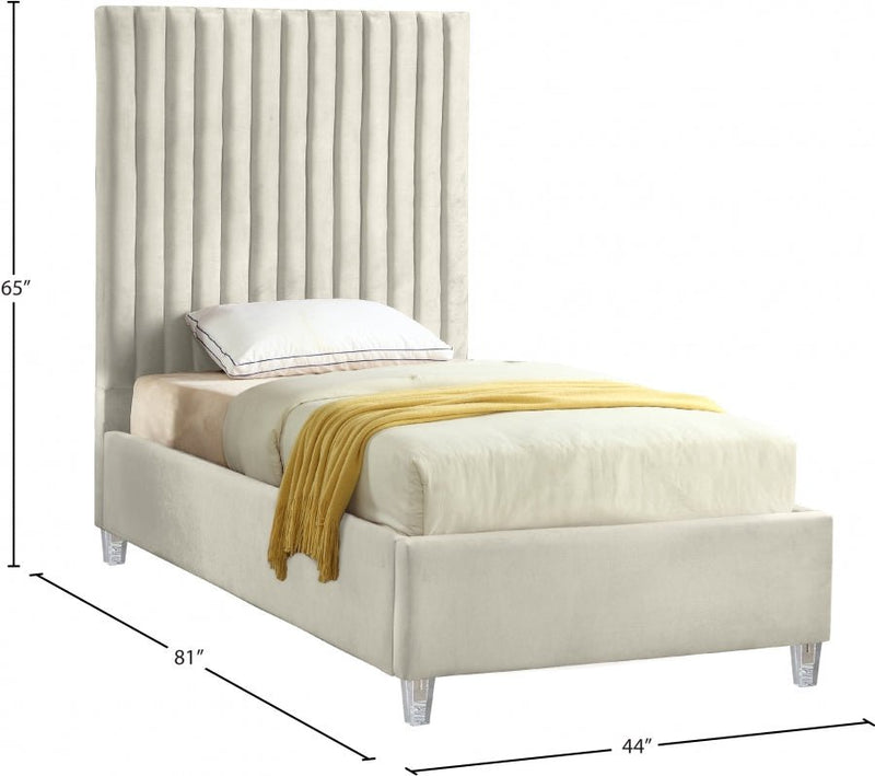 Candace Velvet Twin Bed Cream - Gate FurnitureTwin Bed