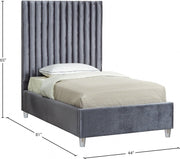 Candace Velvet Twin Bed Grey - Gate FurnitureTwin Bed