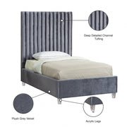 Candace Velvet Twin Bed Grey - Gate FurnitureTwin Bed