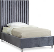 Candace Velvet Twin Bed Grey - Gate FurnitureTwin Bed