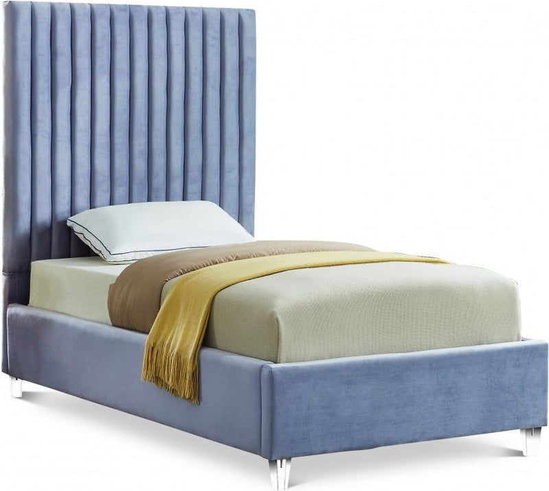 Candace Velvet Twin Bed Light Blue - Gate FurnitureTwin Bed