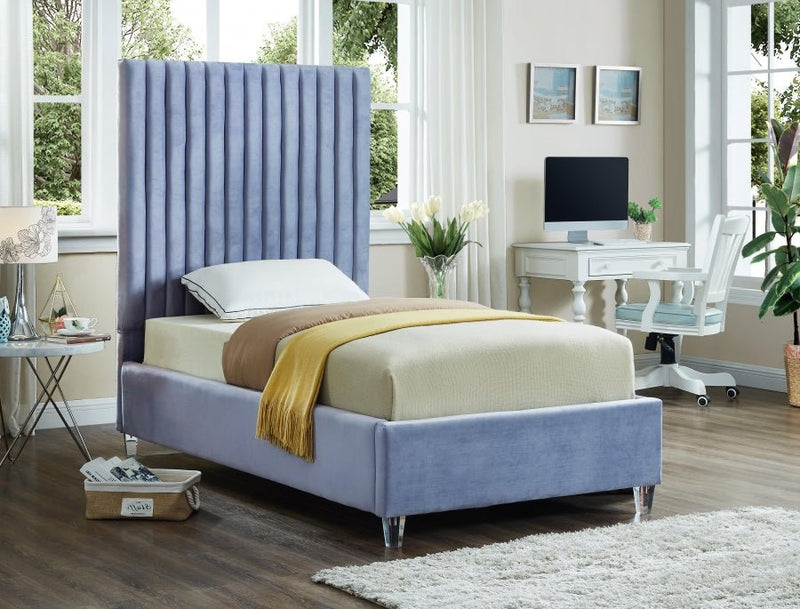 Candace Velvet Twin Bed Light Blue - Gate FurnitureTwin Bed