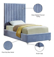 Candace Velvet Twin Bed Light Blue - Gate FurnitureTwin Bed