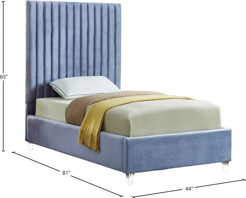 Candace Velvet Twin Bed Light Blue - Gate FurnitureTwin Bed