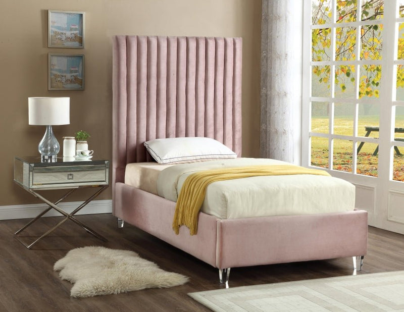 Candace Velvet Twin Bed Pink - Gate FurnitureTwin Bed