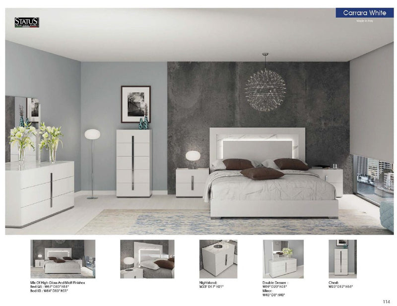 Carrara Bed White W/Light Queen - Gate FurnitureQueen Bed