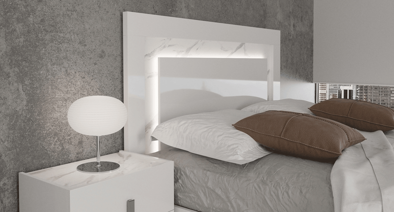 Carrara Bed White W/Light Queen - Gate FurnitureQueen Bed
