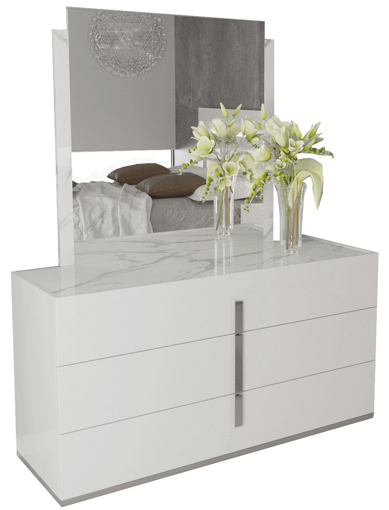 Carrara White Dresser/Mirror Set - Gate Furniture