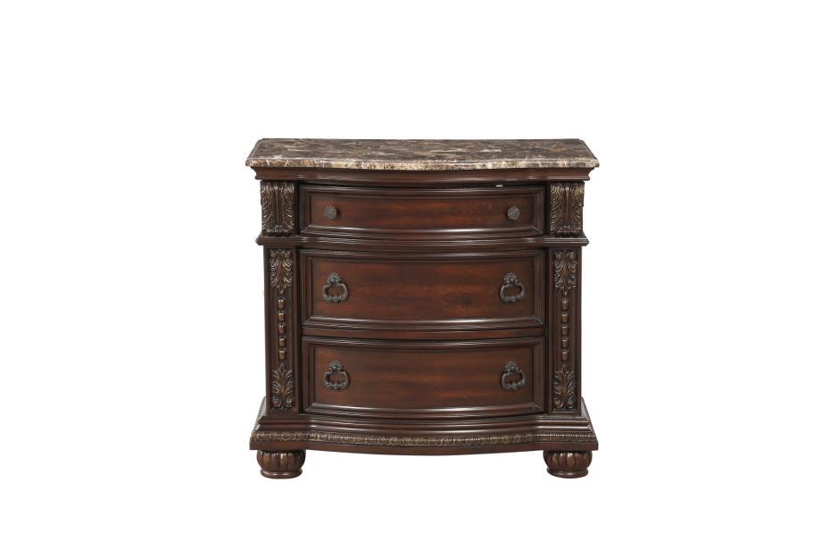 Cavalier Brown Marble Top Nightstand - 1757-4 - Gate Furniture