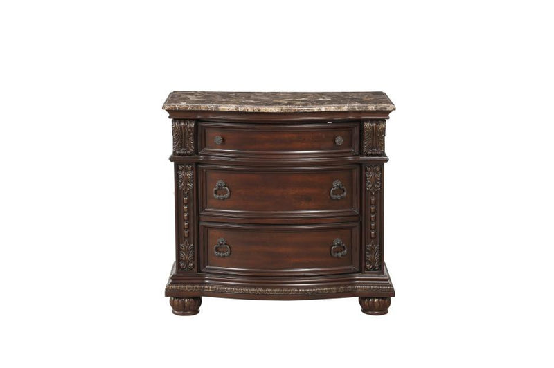 Cavalier Brown Marble Top Nightstand - Gate FurnitureNightstand
