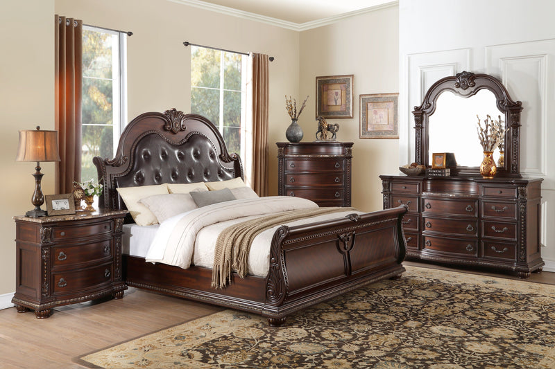 Cavalier Dark Cherry Upholstered Sleigh Bedroom Set - Gate FurnitureBedroom Set