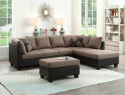 Ceratos Brown Linen Two Tone Pu Sectional With Ottoman - Gate FurnitureSectional