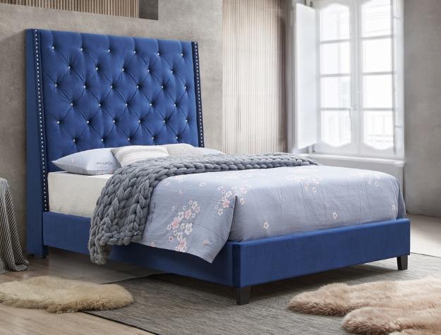 Chantilly Blue Velvet Upholstered King Bed - Gate Furniture
