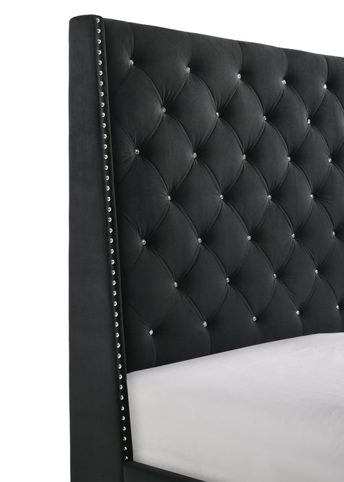 Chantilly Velvet Black Upholstered Queen Bed - Gate Furniture