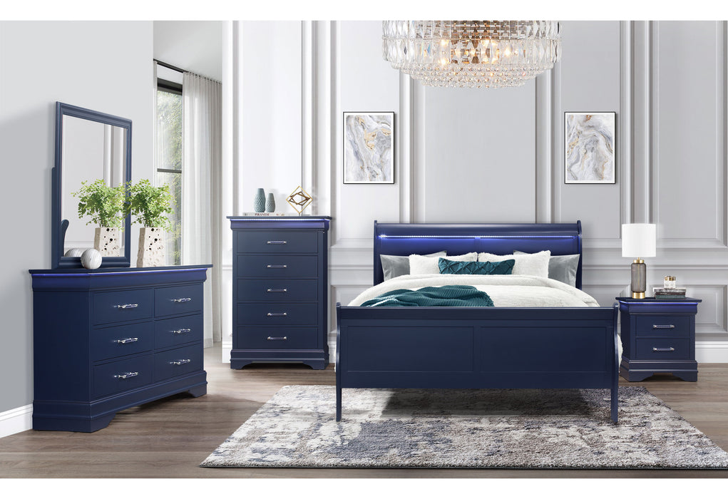 Charlie Blue Queen Bed Group With Led - CHARLIE-BLUE-QBG - Gate Furniture
