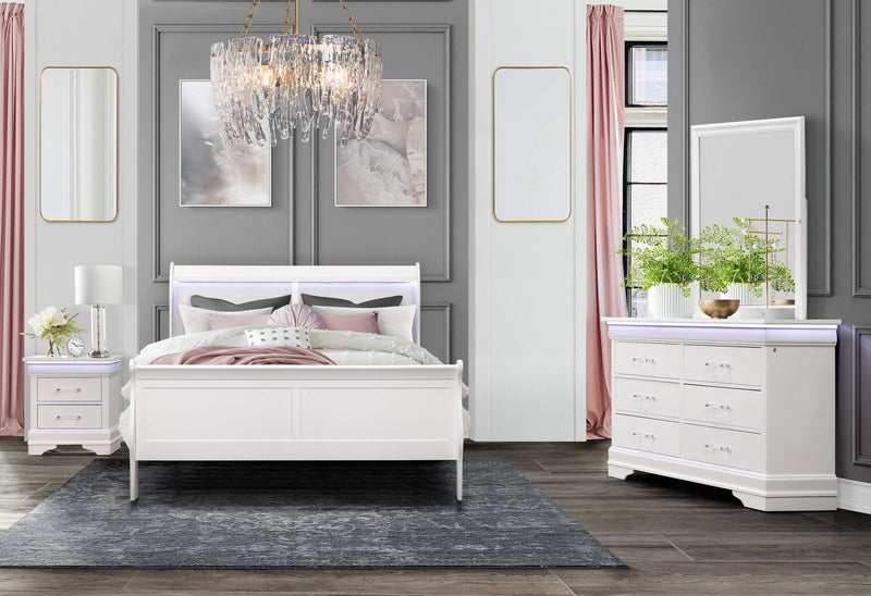 Charlie White King Bed Group With Led - Gate FurnitureKing Bed