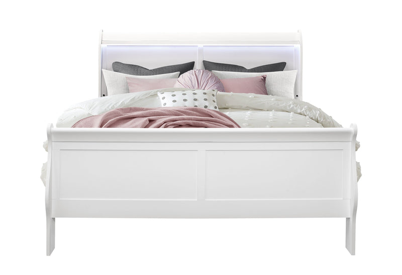 Charlie White Queen Bed With Led - Gate FurnitureQueen Bed