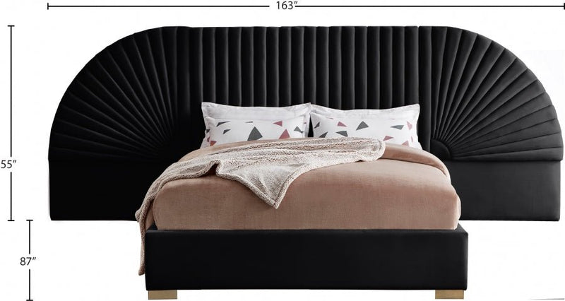 Cleo Velvet King Bed (3 Boxes) Black - Gate FurnitureKing Bed