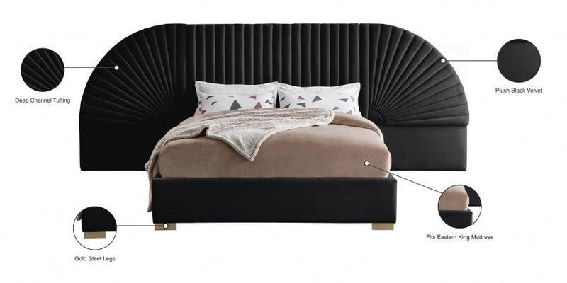 Cleo Velvet King Bed (3 Boxes) Black - Gate FurnitureKing Bed