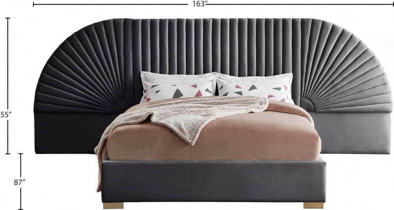 Cleo Velvet King Bed (3 Boxes) Grey - Gate FurnitureKing Bed