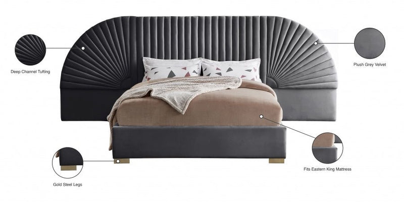 Cleo Velvet King Bed (3 Boxes) Grey - Gate FurnitureKing Bed