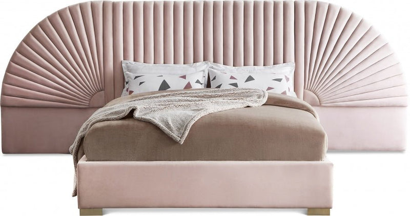 Cleo Velvet King Bed (3 Boxes) Pink - Gate FurnitureKing Bed