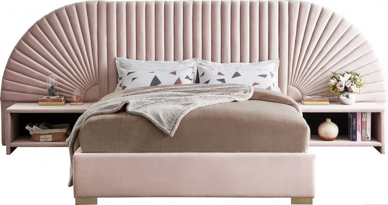 Cleo Velvet King Bed (3 Boxes) Pink - Gate FurnitureKing Bed