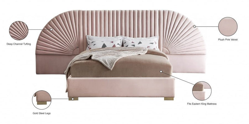Cleo Velvet King Bed (3 Boxes) Pink - Gate FurnitureKing Bed