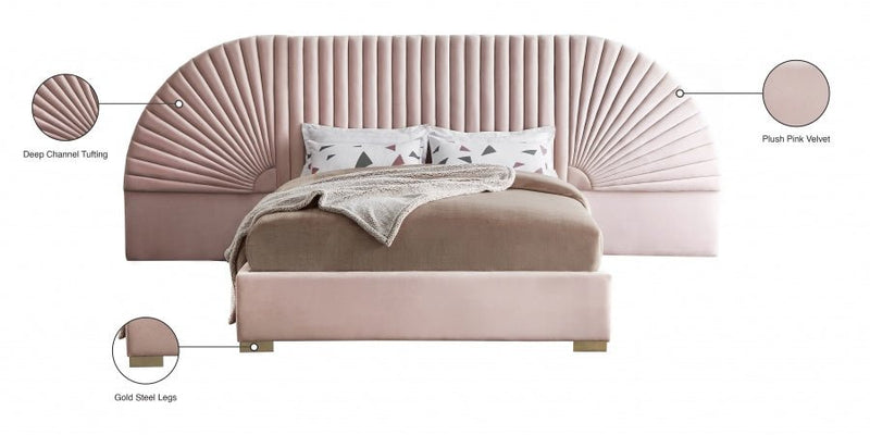 Cleo Velvet Queen Bed (3 Boxes) Pink - Gate FurnitureQueen Bed