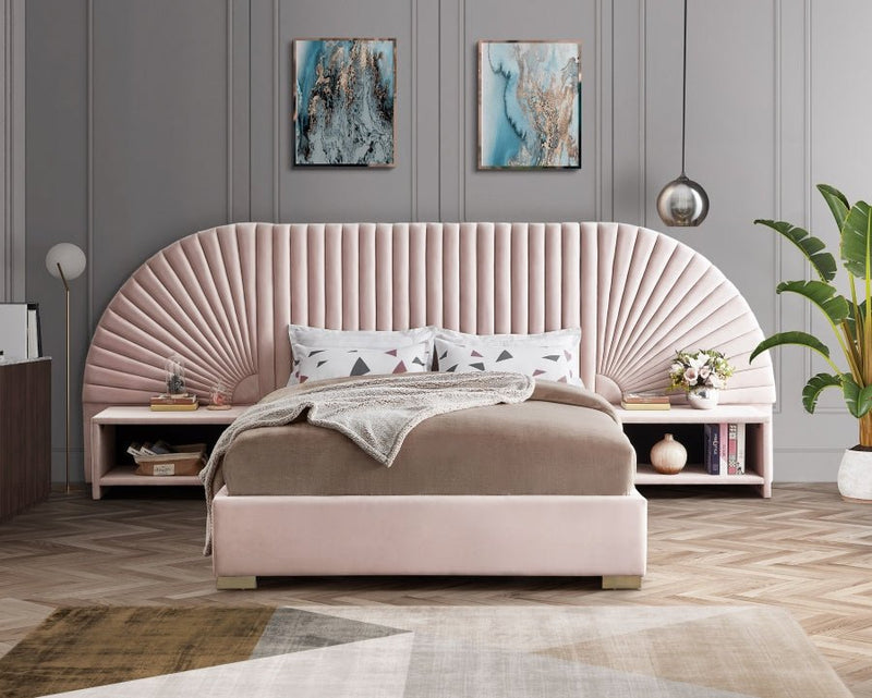 Cleo Velvet Queen Bed (3 Boxes) Pink - Gate FurnitureQueen Bed