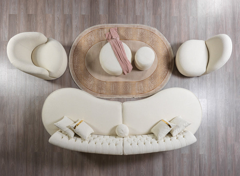 Cloe Ivory Boucle Round Ottoman - CLOEIVORY-OTT