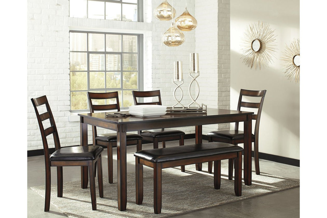 Coviar Brown Dining Table and Chairs with Bench (Set of 6) - D385-325 - Gate Furniture