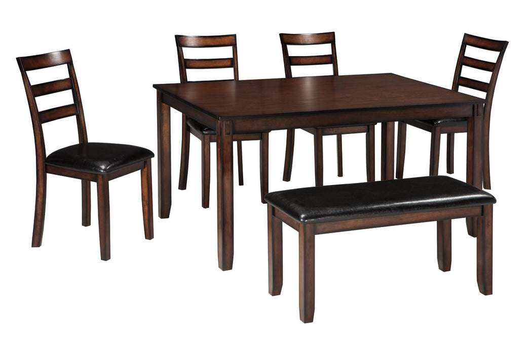 Coviar Brown Dining Table and Chairs with Bench (Set of 6) - D385-325 - Gate Furniture