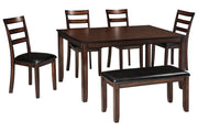 Coviar Brown Dining Table and Chairs with Bench (Set of 6) - Gate FurnitureDining Room Set