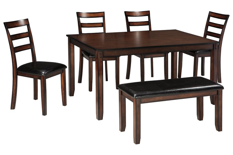 Coviar Brown Dining Table and Chairs with Bench (Set of 6) - Gate FurnitureDining Room Set