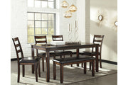 Coviar Brown Dining Table and Chairs with Bench (Set of 6) - Gate FurnitureDining Room Set