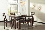 Coviar Brown Dining Table and Chairs with Bench (Set of 6) - Gate FurnitureDining Room Set